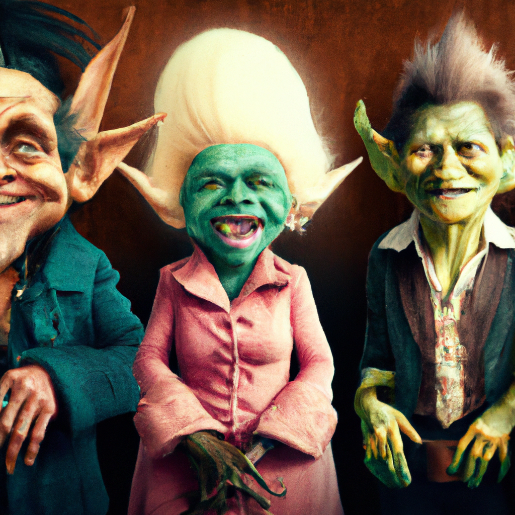 famous people as goblins, elvis goblin, lincold goblin, louis armstrong goblin, aunt jamima goblin, photo realistic, high resolution, 4k, trending on artstation
